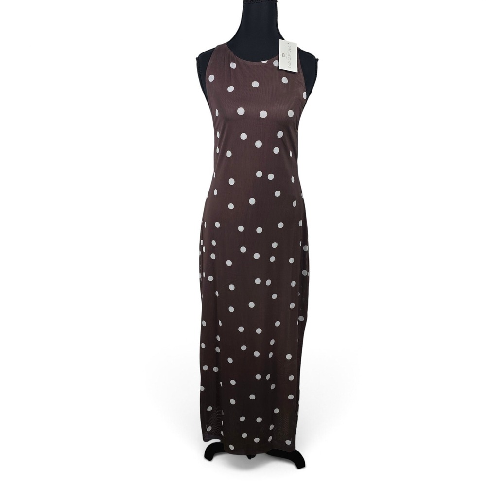 Caroline Constas Dress Womens XS Maxi Brown Polka Dot Mesh Side Cutout NEW Boho